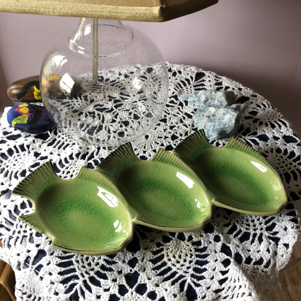 Vintage Green Decor Triple Trinket Dish